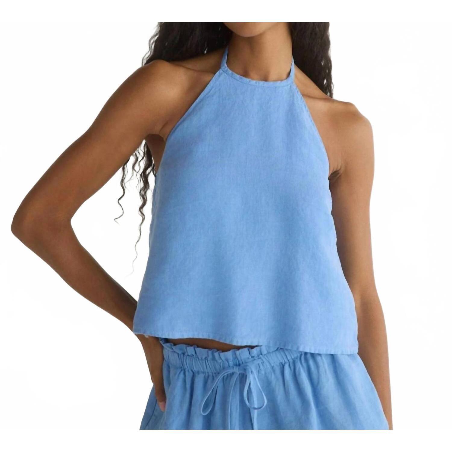 New Bella Dahl Tie Neck Halter Top In Riviera Blue